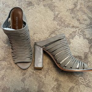 Donald J. Pliner Grey Heels with sliver Croc detail. Brand new